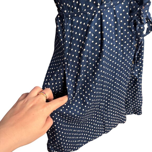 American Eagle Navy Polka Dot Button Front Romper Medium Viscose Short Sleeve - Picture 4 of 10